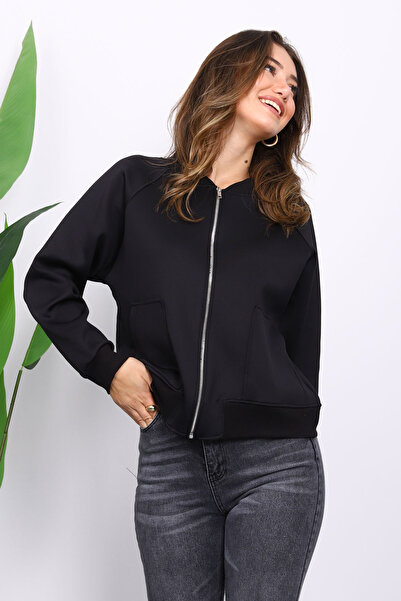 İmajButik Black Zippered Scuba Short Jacket