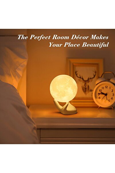 Generic 3D Moon Lamp with Ceramic Base — 8cm Levitating LED Night Light, Touch Brightness (White)