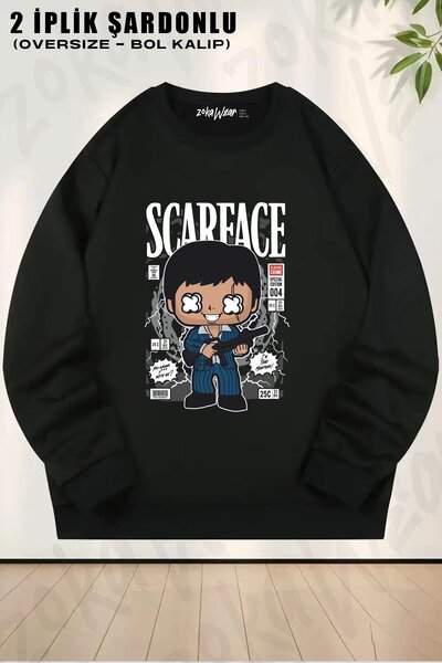 ZOKAWEAR Scarface Tony Montana unisex cu imprimeu supradimensionat guler rotu...