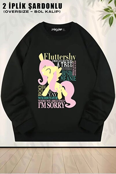 ZOKAWEAR Unisex The Many Words Of Fluttershy Baskılı Oversize Bisiklet Yaka S...