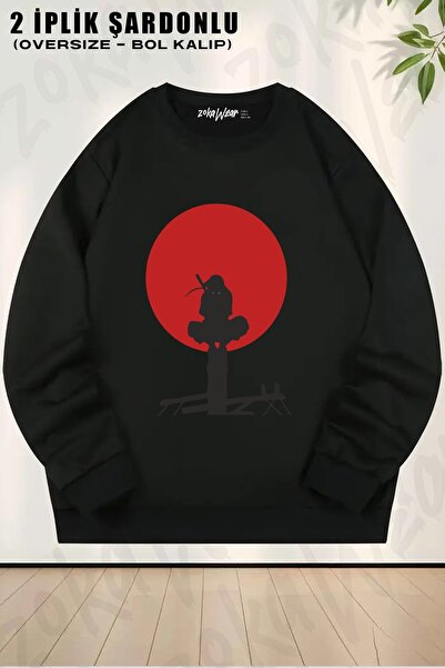 ZOKAWEAR سويت شيرت يونيسكس بطباعة ساسوكي ناروتو مطبوع قصة فضفاضة برقبة دائرية