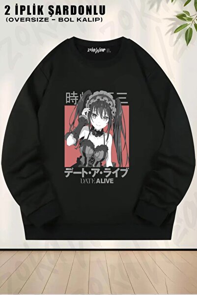 ZOKAWEAR سويت شيرت للجنسين من kurumi tokisaki لفتاة لطيفة مطبوع قصة فضفاضة بر...