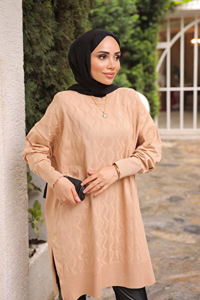 İmajButik Biscuit Crew Neck Cold Thread Knitwear Tunic