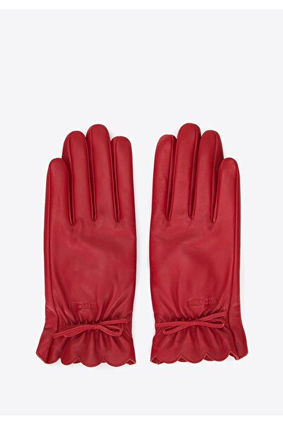 Wittchen Women's leather gloves with ruffles and bow, red, leather
