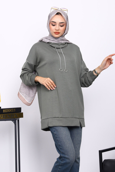 İmajButik Khaki Collar Detailed Modal Tunic