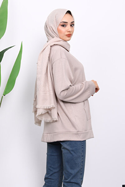 İmajButik Stone Hooded Zippered Modal Sweat Cardigan