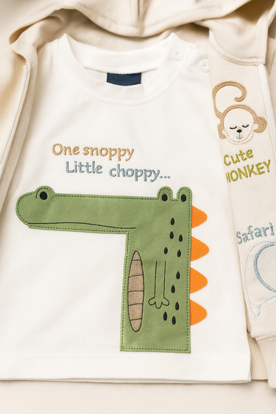 Uğur bebe Baby Boy Safari Patterned 3-Piece Set Hooded Cardigan, Sweatshirt and Sweatpants Soft Set