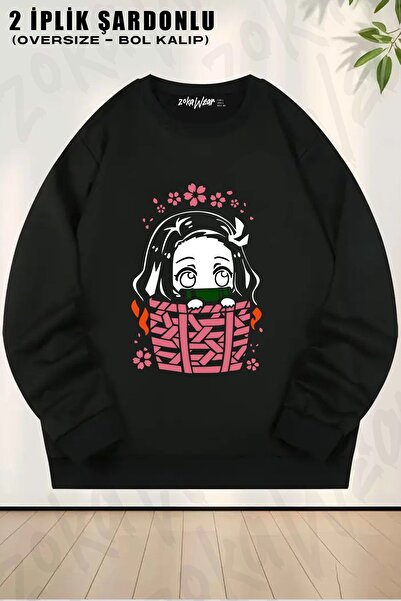 ZOKAWEAR Unisex Cute Nezuko Chan Printed Oversized Crew Neck Sweatshirt