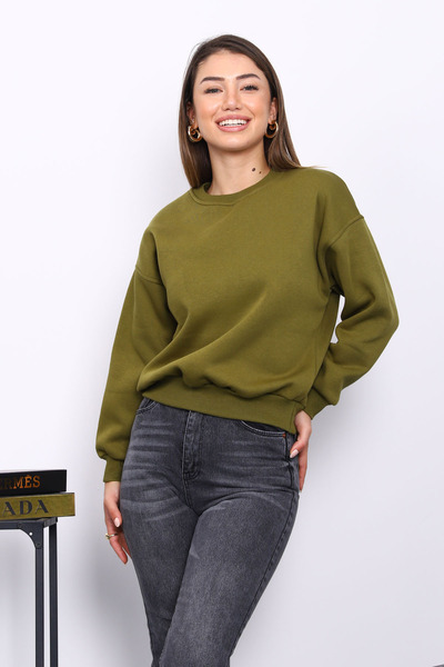 İmajButik Oil Green Crew Neck Three Thread Sweat