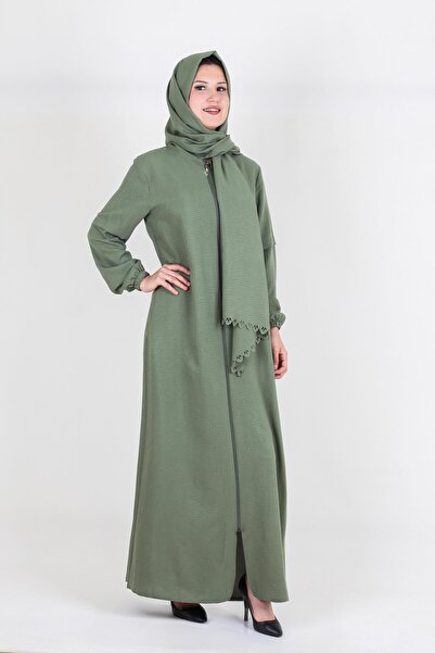 Nisrina Collection Arlina Uzun Şallı Fermuarlı Pamuk Aerobin Namaz Elbisesi