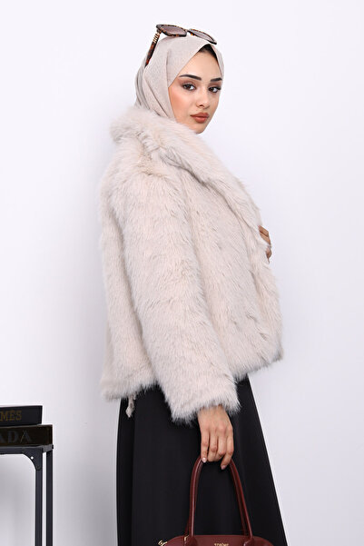 İmajButik Κοντό γούνινο παλτό με πέτρινη επένδυση