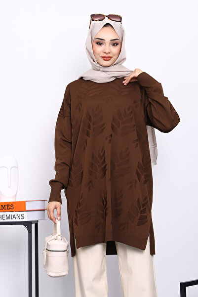 İmajButik Καφέ κρύο νήμα Mercerized Knitwear Tunic