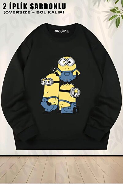ZOKAWEAR Унисекс суитшърт с принт на Миньоните, с широка яка