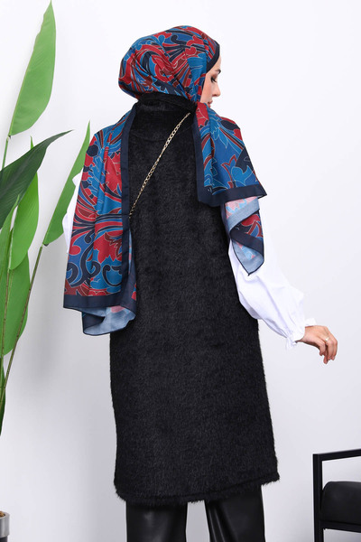 İmajButik Black Bag Angora Plush Fur Vest with Gift