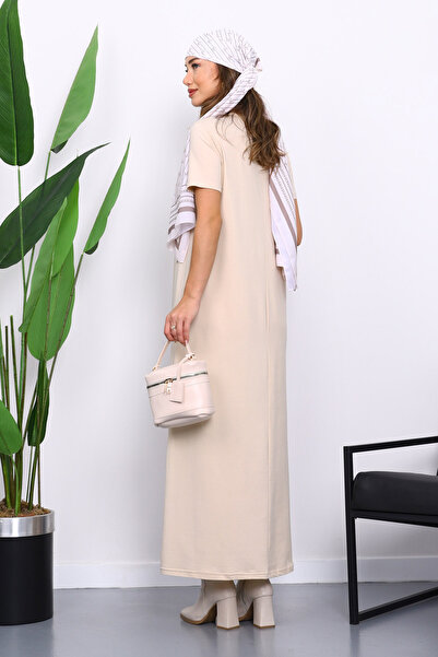 İmajButik Μπεζ κοντομάνικο φόρεμα χιτζάμπ