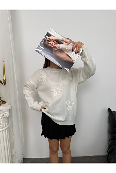 ikomteks Women's Knit Sweater with Bow Detail