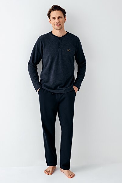 Arnetta Erkek % 100 Cotton Exclusive Yarım Düğmeli Pijama Takımı