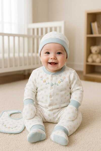 Gaye 0-3 Months Baby Girl Colorful Flower Embroidered 100% Cotton Set of 5