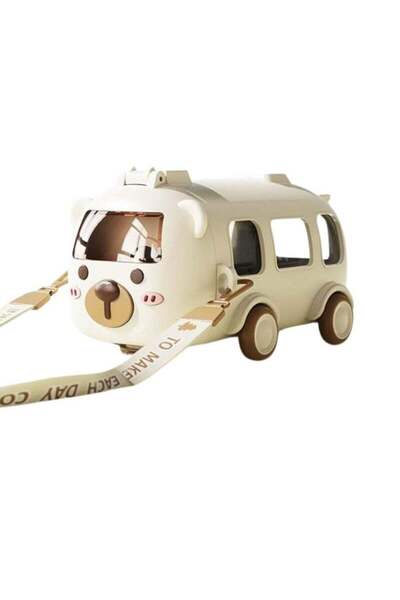 Generic Twisoo Bus Design Kids Water Bottle With Straw And Stickers, Portable Plastic Drinking Bottle For G