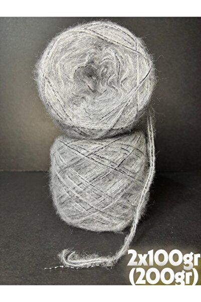 Ana&Kuzusu İplik Gri (2 kat) ince moher, gümüş sim (3 kat sarım) özel tasarım...