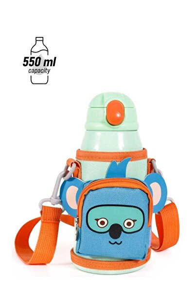 Generic Milk & Moo Kids Steel Thermos Water Bottle with Bag 550ml, Colorful Jungle Friends Design, Leakproo