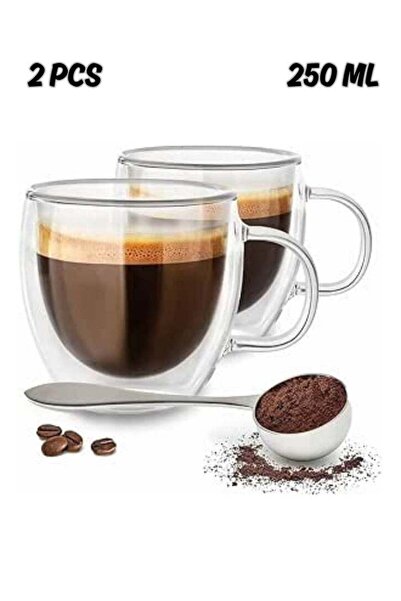 Generic Eleish Double Wall Insulated Glasses Espresso Mugs,2 Pcs Glass Coffee Mugs with Handle, Insulated