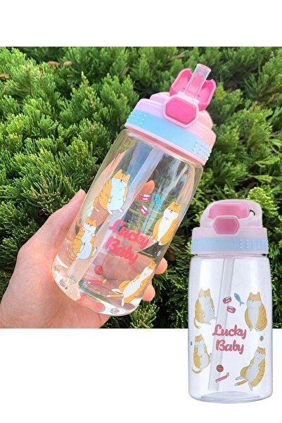 Generic VUCATIN Water Bottles Cartoon Plastic Water Cup Kids Water Bottles with Straw 480ml Kids Drinking W