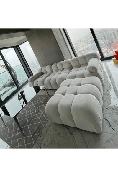 NAYAR HOME DESİGN MOON MODÜLER KÖŞE KOLTUK TAKIMI BUKLE KUMAŞ BEYAZ