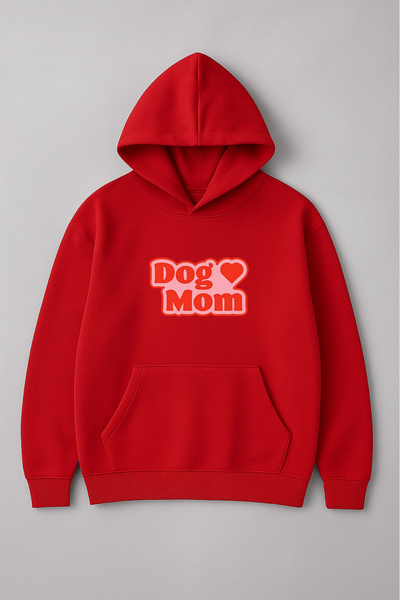 LORVEX Hanorac supradimensionat din bumbac cu imprimeu frontal „Red Dog Mom” ...