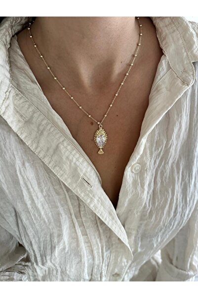 Charmist 14K Altın Kaplama Kristal Taş Balık Kolye