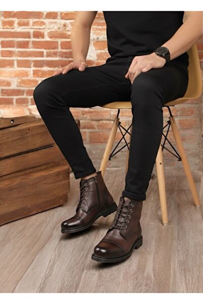 Taşpınar Ayakkabı Taşpınar 100% натуральна шкіра Чоловічі зимові черевики з неслизькою підошвою, зручні шнурівки та застібка-блискавка Класичні черевики 40-44