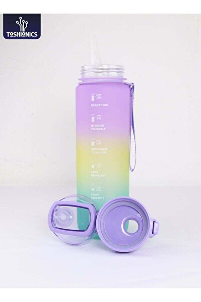 Generic Toshionics 1000ml Motivational Sports Water Bottle with Time Markers, One-Touch Lid, Flip-Top Spout