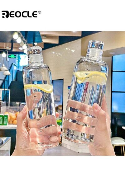 Generic REOCLE 750ML Time-Marked Large Capacity Water Bottle Leak-Proof and Shatter-Resistant High Borosili