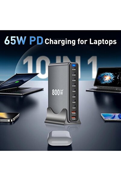 OEM Multiport Fast Charger GaN3 800W Grey — 10-Port USB-C up to 140W, USB-A QC 30W