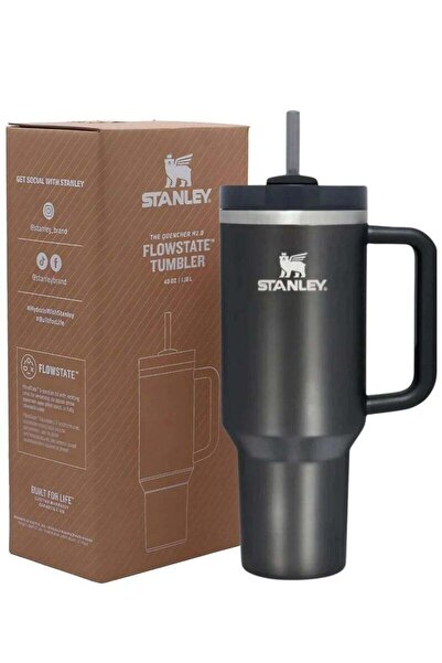 Generic Stanley Quencher H2.0 FlowState Vacuum Insulated Tumbler â€“ 40 oz Black Stainless Steel Travel Mug