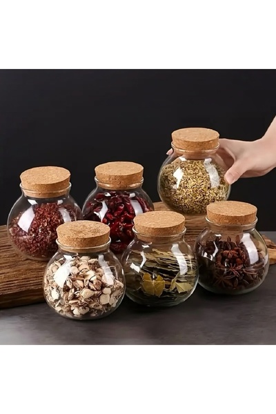 Yenigeldi 3 Pieces Clear Glass Spice Jars with Cork Lids Kitchen Organizer