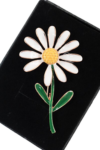 KEEBA İlk aşkın simgesi Papatya broş yeşil dallı çiçekli erkek kadın yaka iğnesi