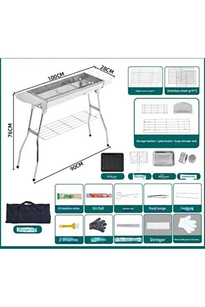 huitich 100CM Portable Stainless Steel Charcoal BBQ Grill with Accessories & ...