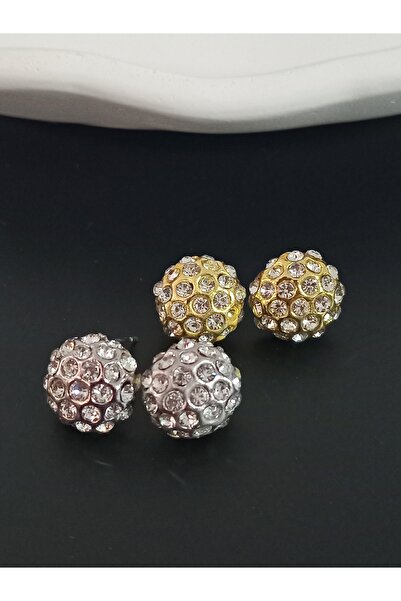 mos&more 2 Pairs, Gold-Silver Stone Minimal Women's Earring Set