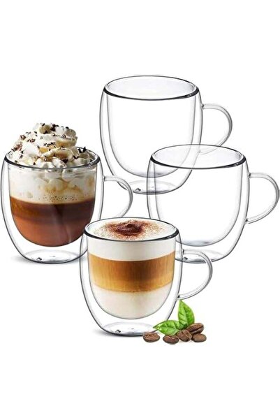 Generic HOOKOR 8 oz Double Walled Glass Coffee Mugs, Clear Cappuccino Glass Mug Set of 4, Double Insulated