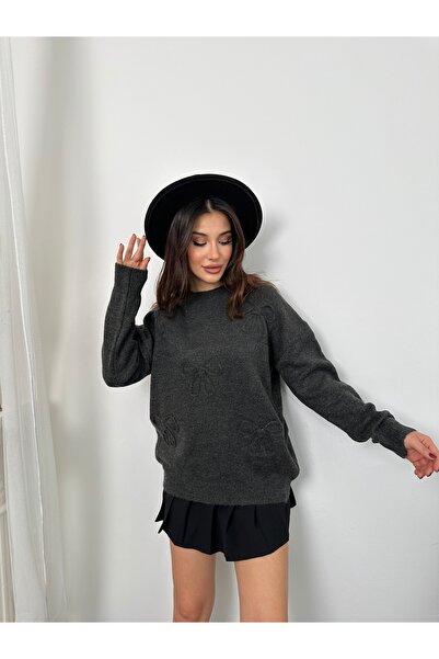 ikomteks Women's Knit Sweater with Bow Detail