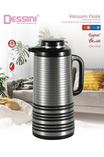 Generic DESSINI Dessini Stainless Steel Tea & Coffee Vacuum Flask 1.6L Black/Silver