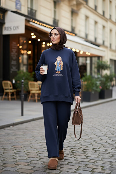 Aselim Hijap Moda The Bear Society Special Collection Double Suit |   Cotton Stretch Fabric Navy Blue