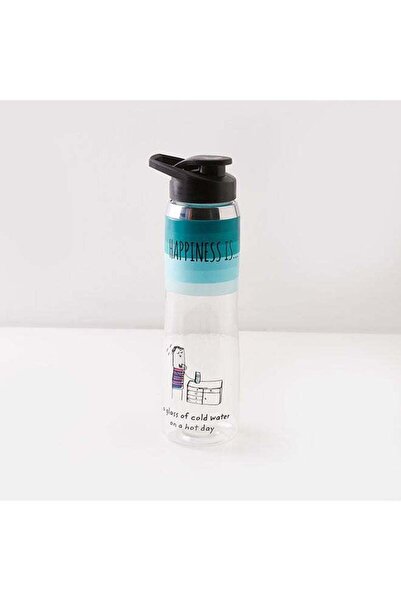 Generic Happiness Printed Water Bottle Blue