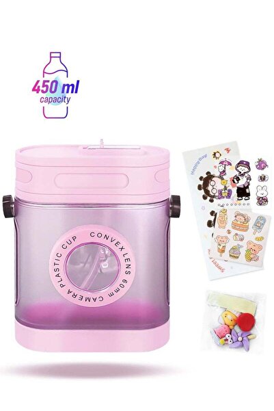Generic Cute Retro Camera Water Bottle with Straw 450ml BPA-Free Plastic Ideal for Travel and Perfect Gifts