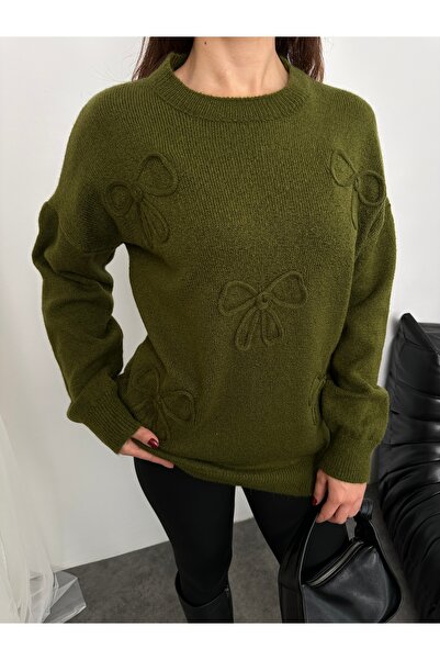 ikomteks Women's Knit Sweater with Bow Detail