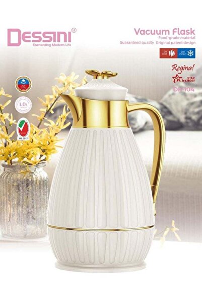 Generic ديسيني ديسيني ترمس شاي وقهوة مفرغ من الهواء سعة 1 لتر Dk104 بيج/ذهبي