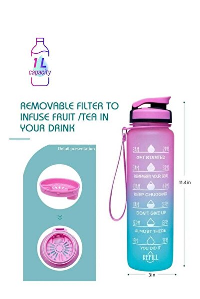 Generic XiuWoo Motivational Time Marked Water Bottle Pink/Blue