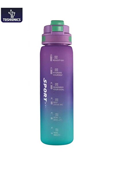 Generic Toshionics 1000ml Motivational Sports Water Bottle with Time Markers, One-Touch Lid, Flip-Up Integr