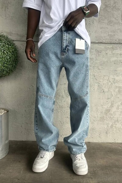 MADZEYMODA Ανδρικό τζιν παντελόνι Relax Baggy ανοιχτό μπλε τζιν KE-930